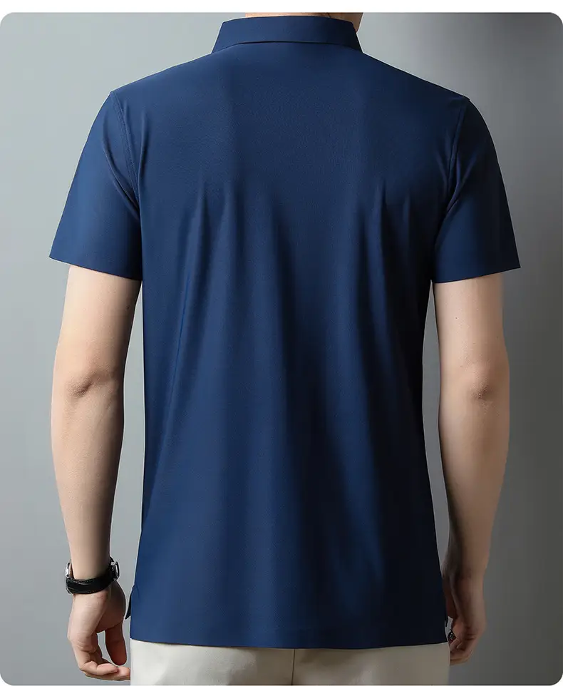 Men Ice Silk Polo Shirt Navy Blue Lapel Short Sleeve — feature 21