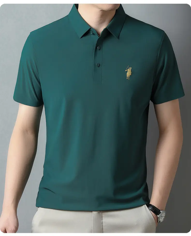 Men Ice Silk Polo Shirt Navy Blue Lapel Short Sleeve — feature 23