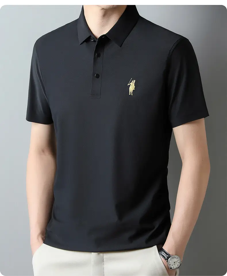 Men Ice Silk Polo Shirt Navy Blue Lapel Short Sleeve — feature 27