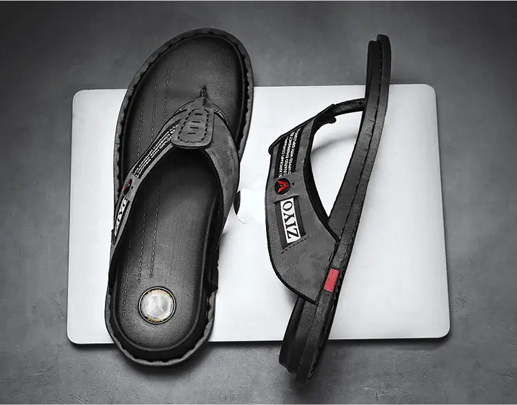 Men's 2023 Black Cross-Body Flat Flip Flops — feature 16