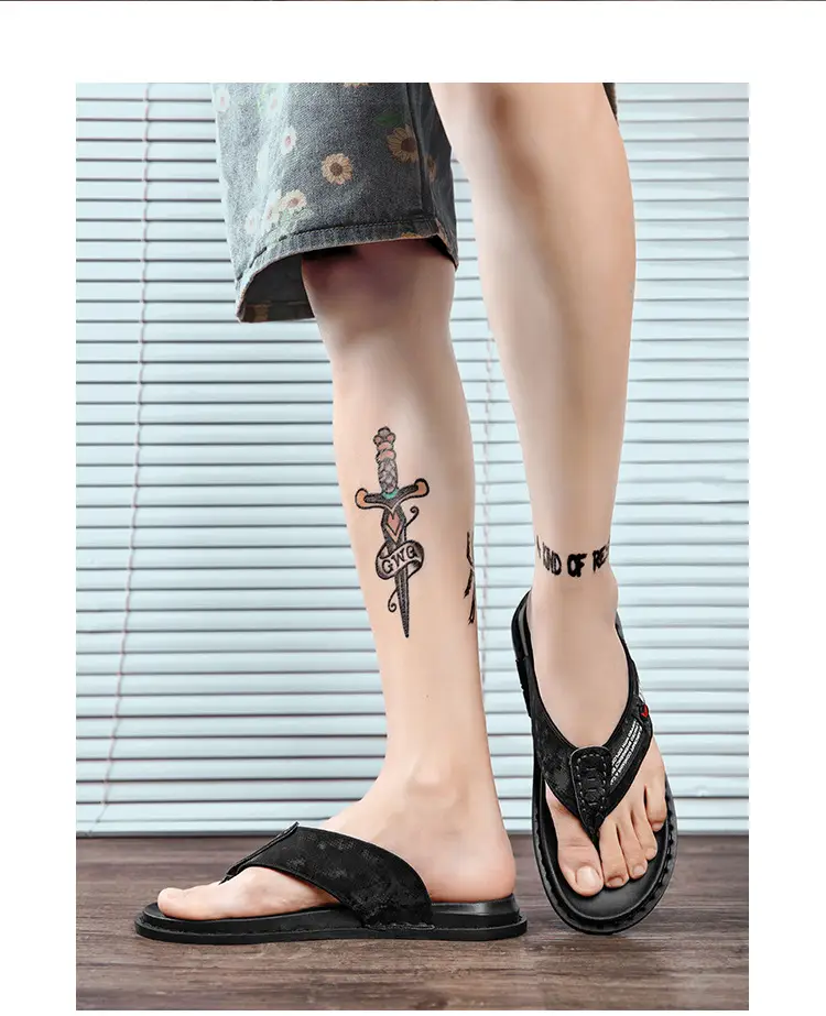 Men's 2023 Black Cross-Body Flat Flip Flops — feature 18