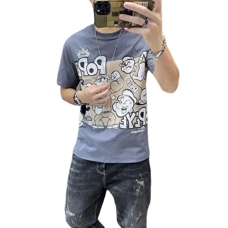 Men Cotton Cartoon Print Half Sleeve T-Shirt White - Image 5