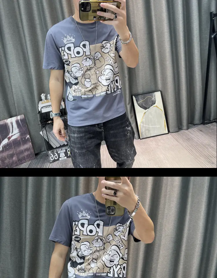 Men Cotton Cartoon Print Half Sleeve T-Shirt White — feature 10