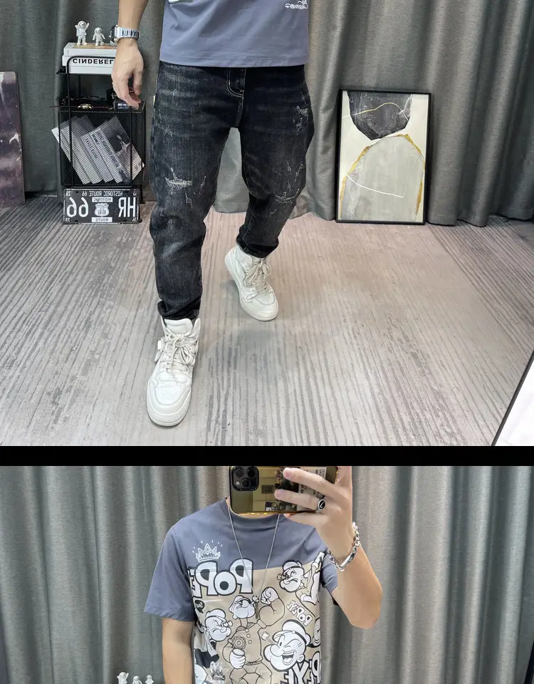 Men Cotton Cartoon Print Half Sleeve T-Shirt White — feature 11