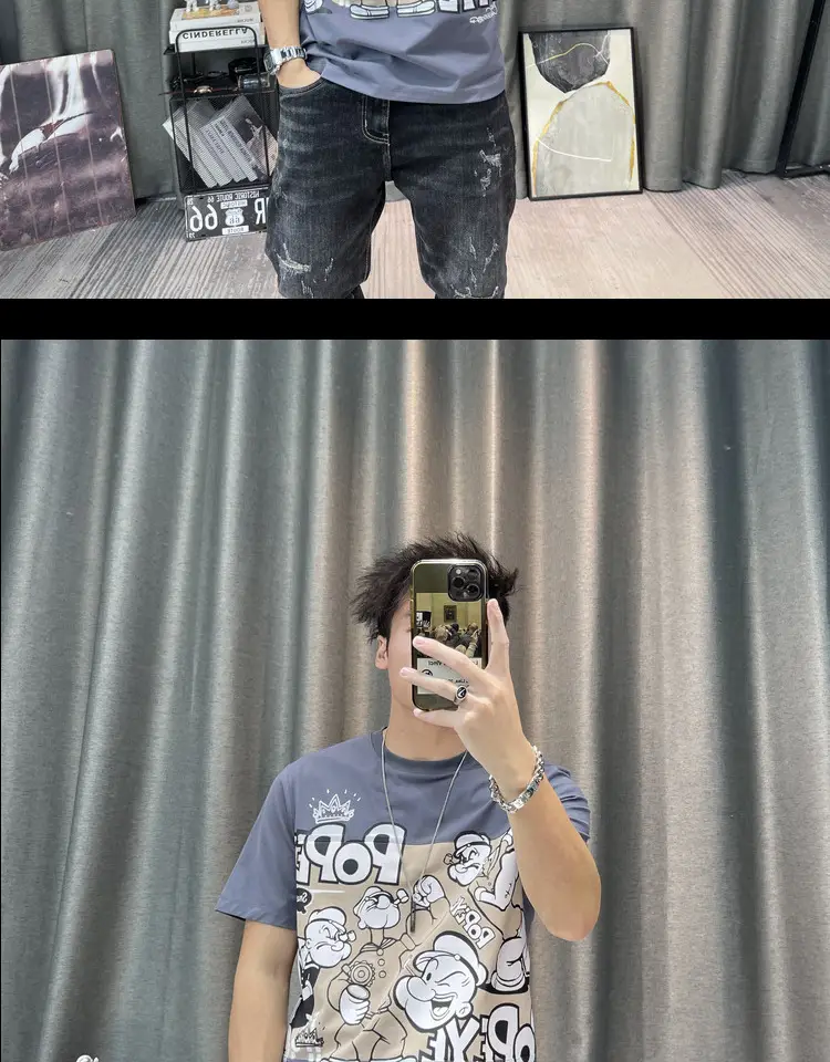 Men Cotton Cartoon Print Half Sleeve T-Shirt White — feature 12