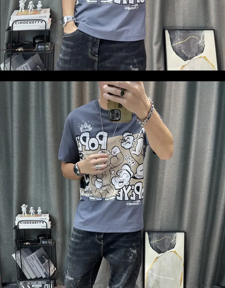 Men Cotton Cartoon Print Half Sleeve T-Shirt White — feature 13