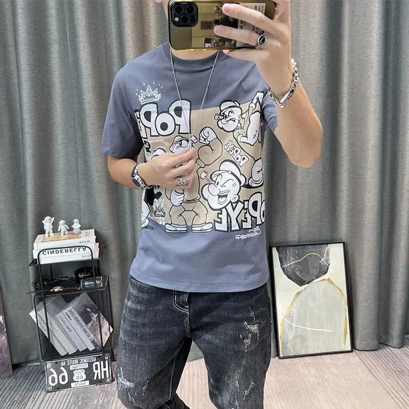 Men Cotton Cartoon Print Half Sleeve T-Shirt White — feature 3