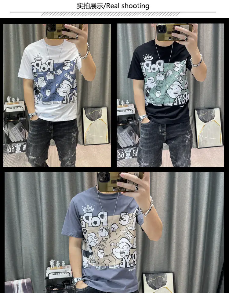 Men Cotton Cartoon Print Half Sleeve T-Shirt White — feature 8
