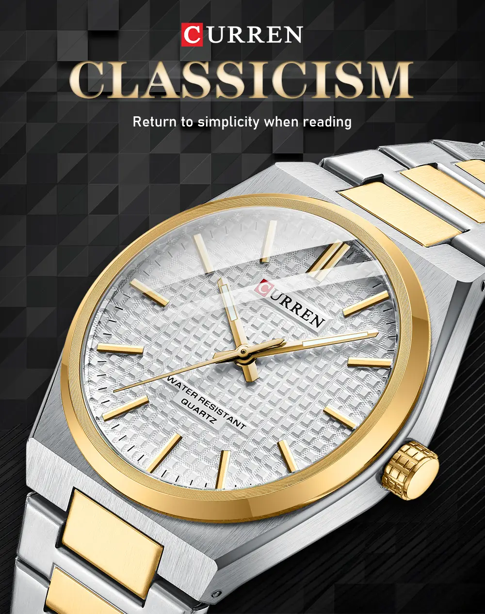 Curren Men's Gold Steel Watch with Dial — feature 2