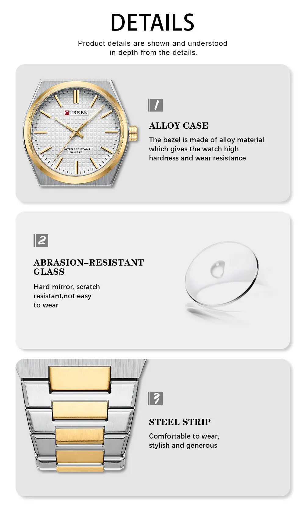 Curren Men's Gold Steel Watch with Dial — feature 4