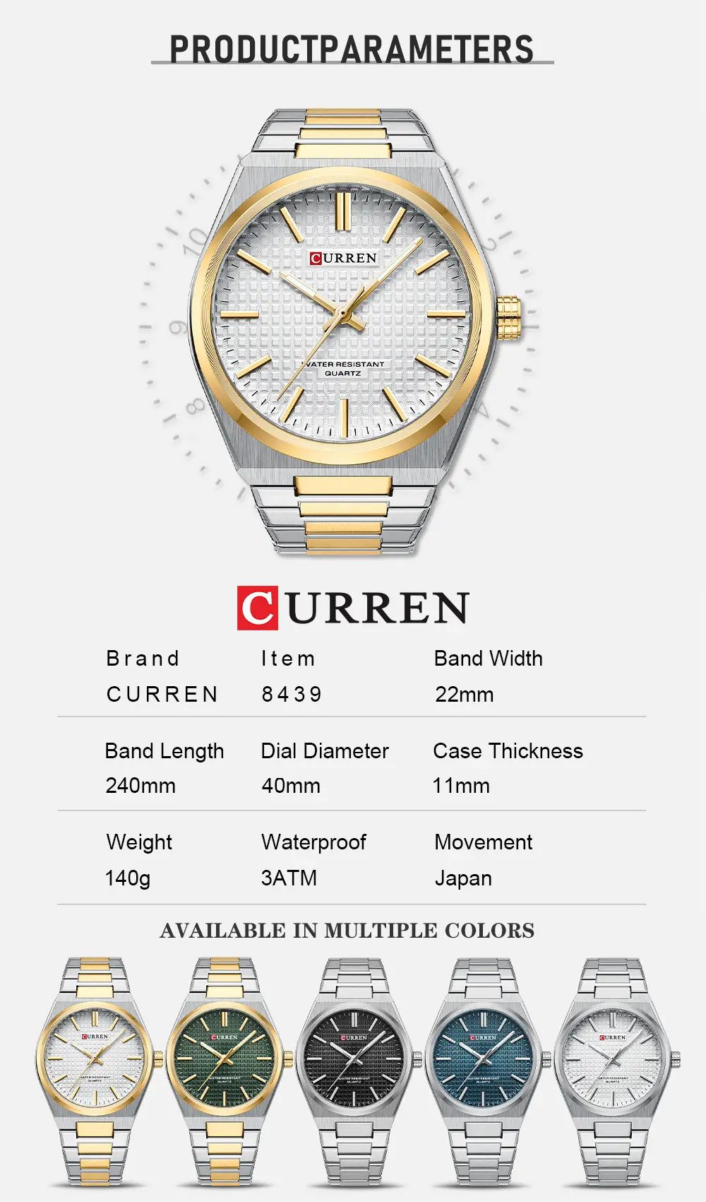 Curren Men's Gold Steel Watch with Dial — feature 5