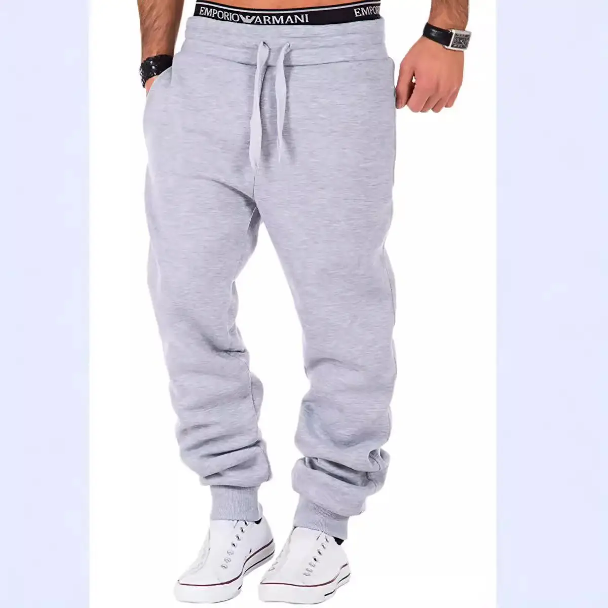White Elastic Waistband Casual Sports Pants for Men Women - Image 10