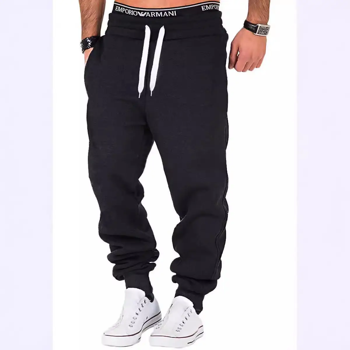 White Elastic Waistband Casual Sports Pants for Men Women - Image 11