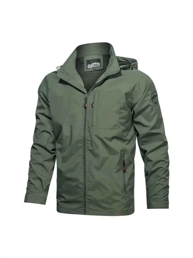 Men's 2025 Spring Hooded Zipper Jacket Olive Green - Image 6