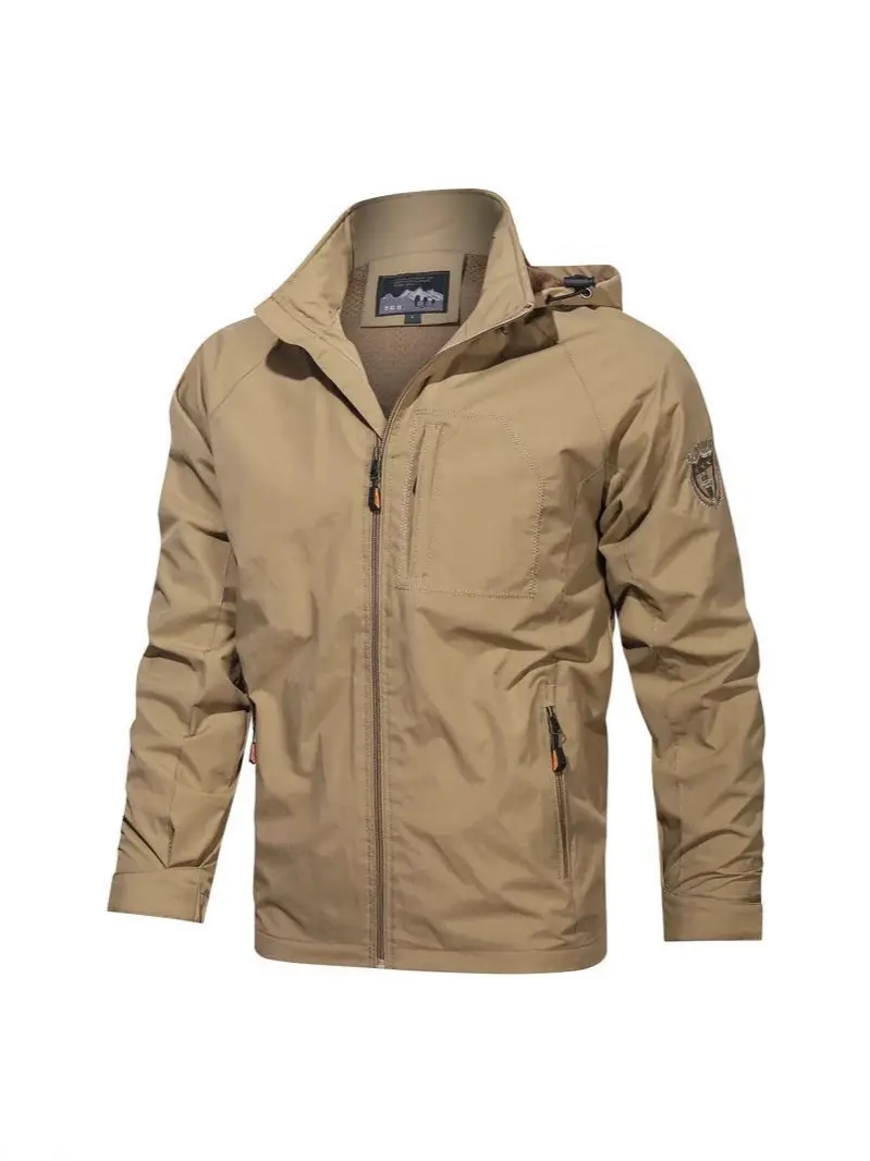 Men's 2025 Spring Hooded Zipper Jacket Olive Green - Image 7