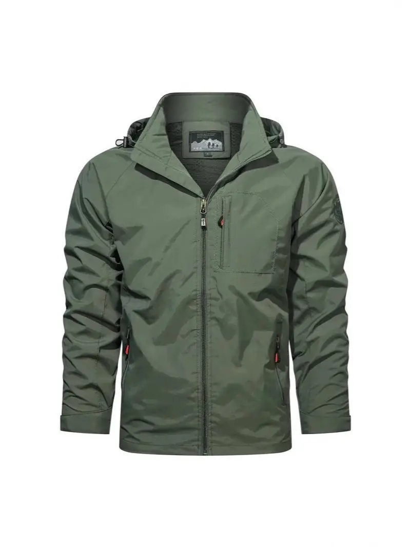 Men's 2025 Spring Hooded Zipper Jacket Olive Green - Image 8