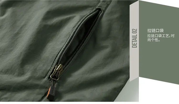 Men's 2025 Spring Hooded Zipper Jacket Olive Green — feature 15