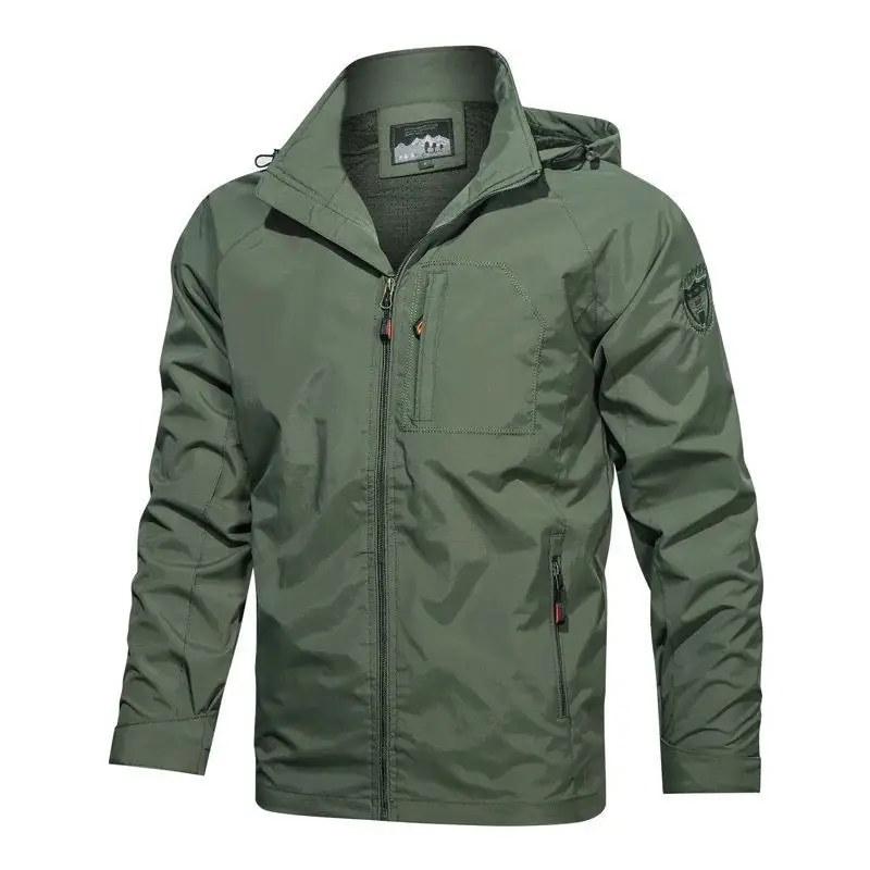 Men's 2025 Spring Hooded Zipper Jacket Olive Green - Image 2