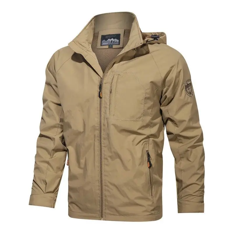 Men's 2025 Spring Hooded Zipper Jacket Olive Green - Image 3