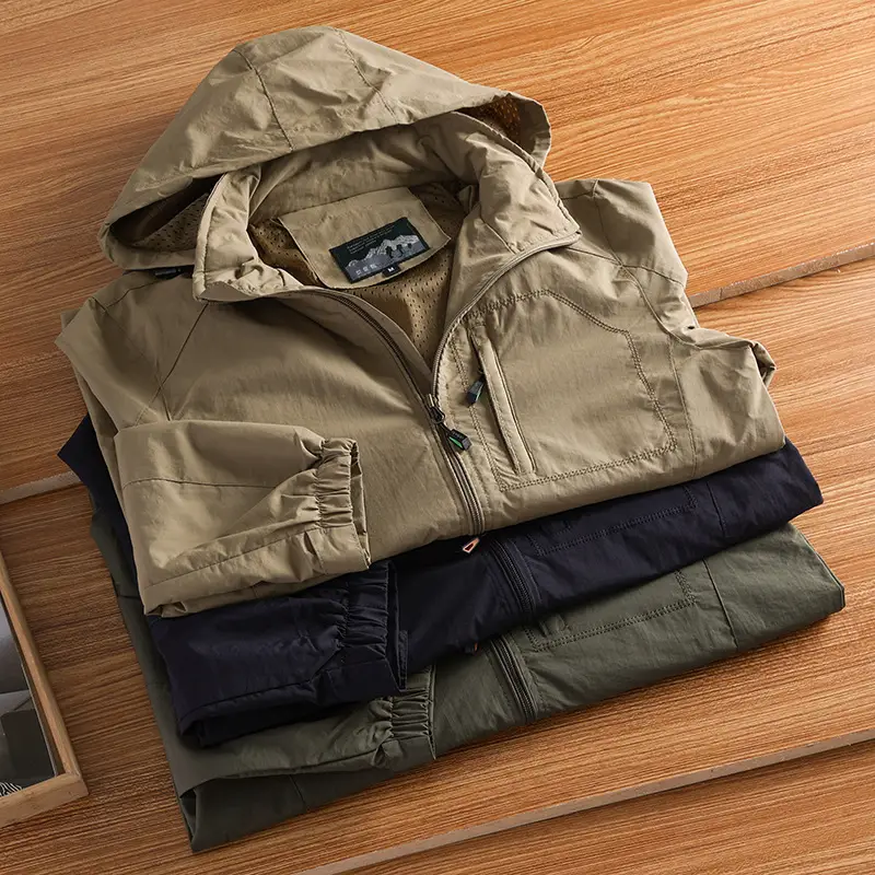 Men's Hooded Windproof Navy Blue Full Zip Jacket