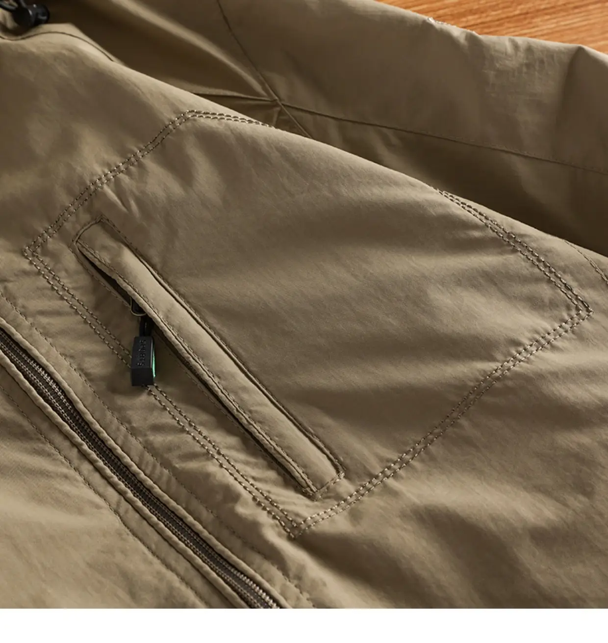 Men's Hooded Windproof Navy Blue Full Zip Jacket — feature 11