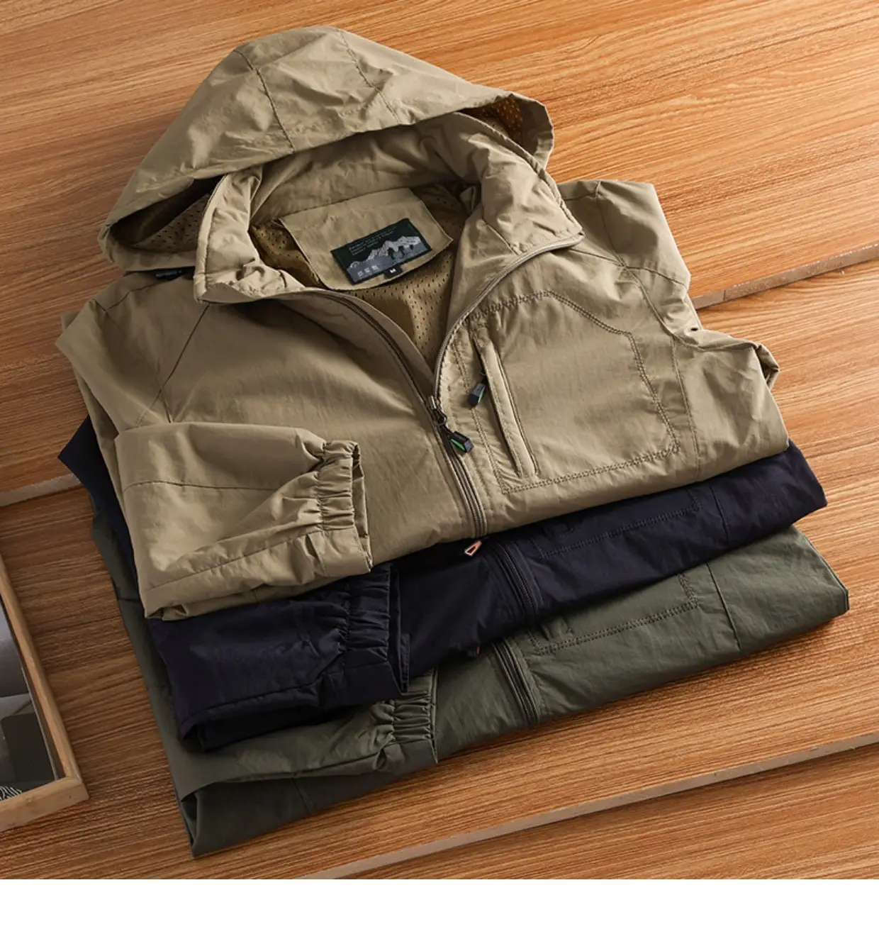 Men's Hooded Windproof Navy Blue Full Zip Jacket — feature 22
