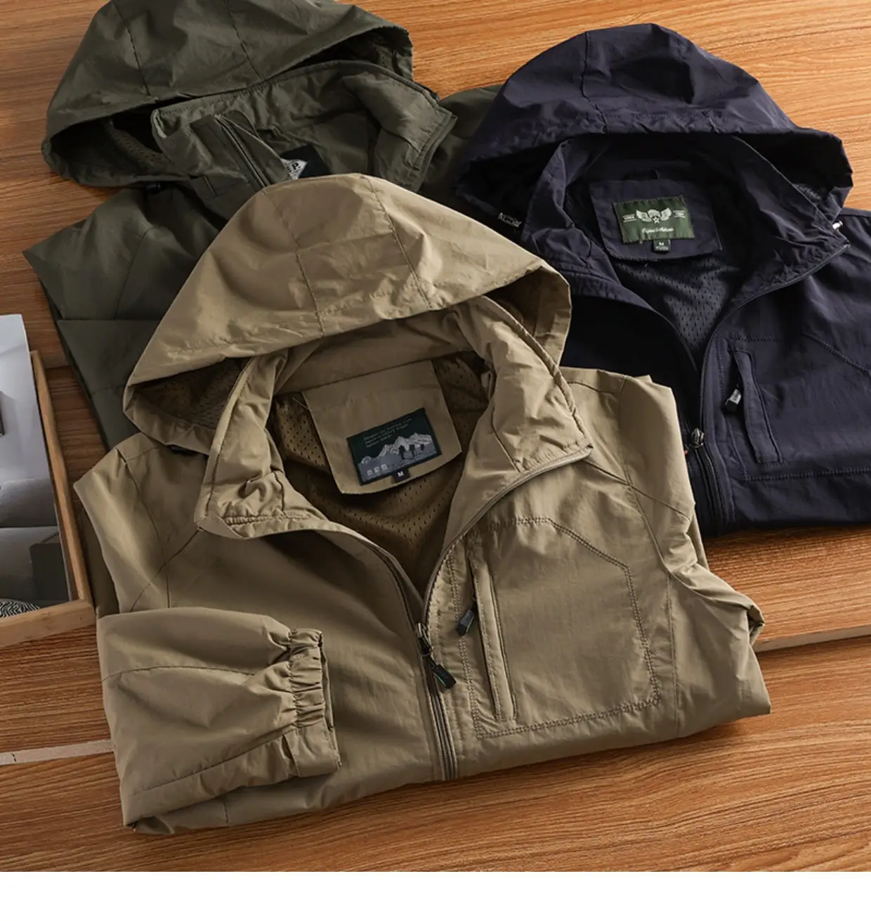 Men's Hooded Windproof Navy Blue Full Zip Jacket — feature 5