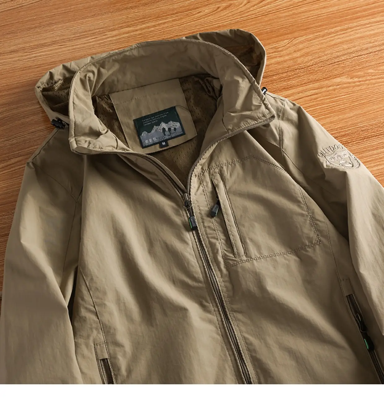 Men's Hooded Windproof Navy Blue Full Zip Jacket — feature 8