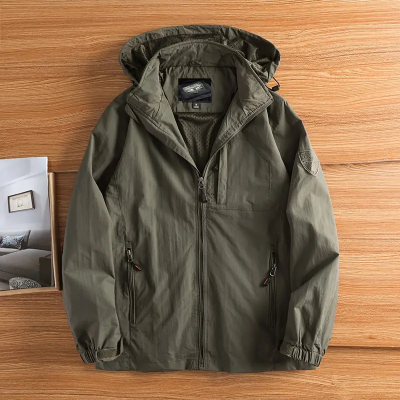 Men's Hooded Windproof Navy Blue Full Zip Jacket