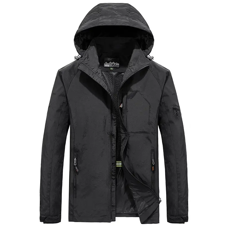 Men's Hooded Windproof Navy Blue Full Zip Jacket