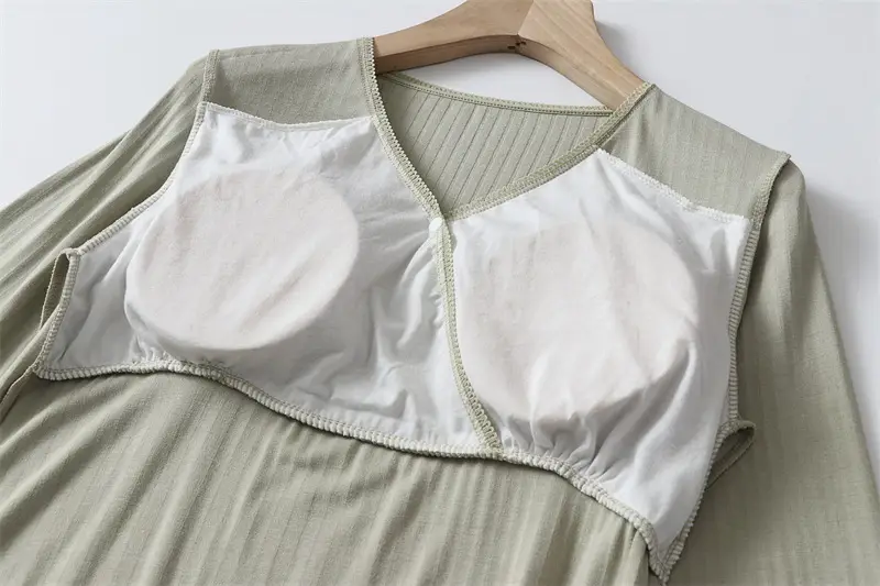 Grey Long-sleeve V-Neck Breastfeeding Shirt with Chest Pad — feature 7