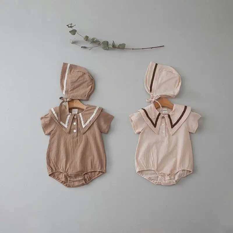 Baby Hooded Cotton Lap Sleeves Jumpsuit Set Brown - Image 4