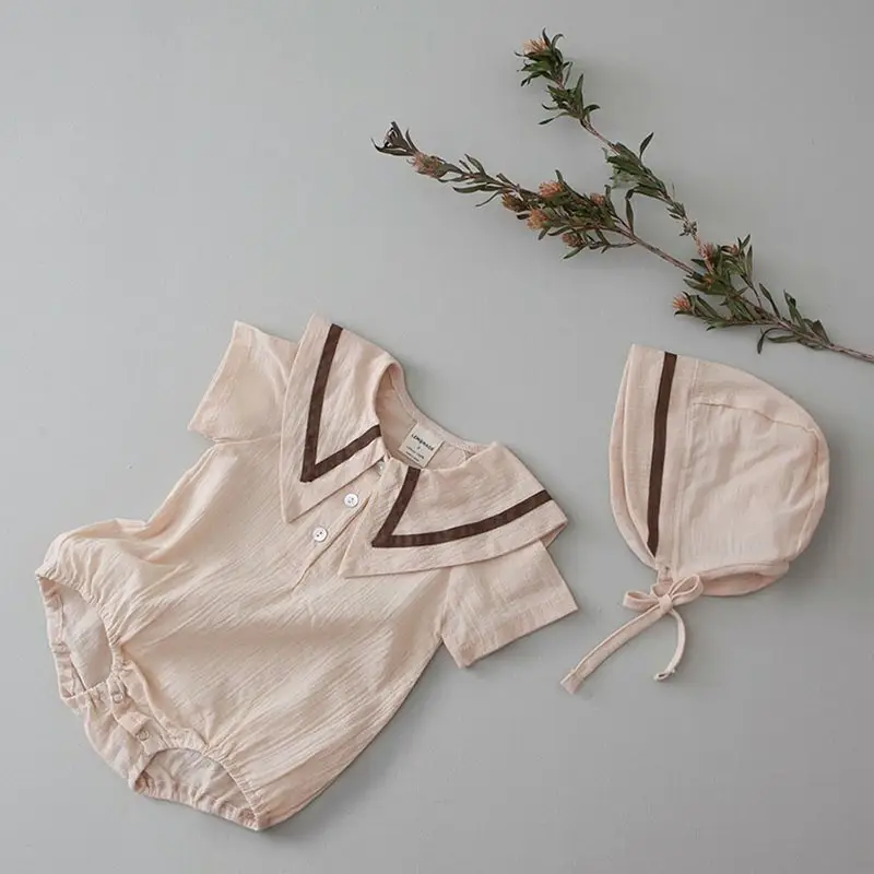 Baby Hooded Cotton Lap Sleeves Jumpsuit Set Brown - Image 2