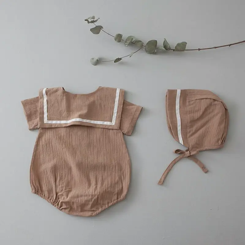 Baby Hooded Cotton Lap Sleeves Jumpsuit Set Brown - Image 6