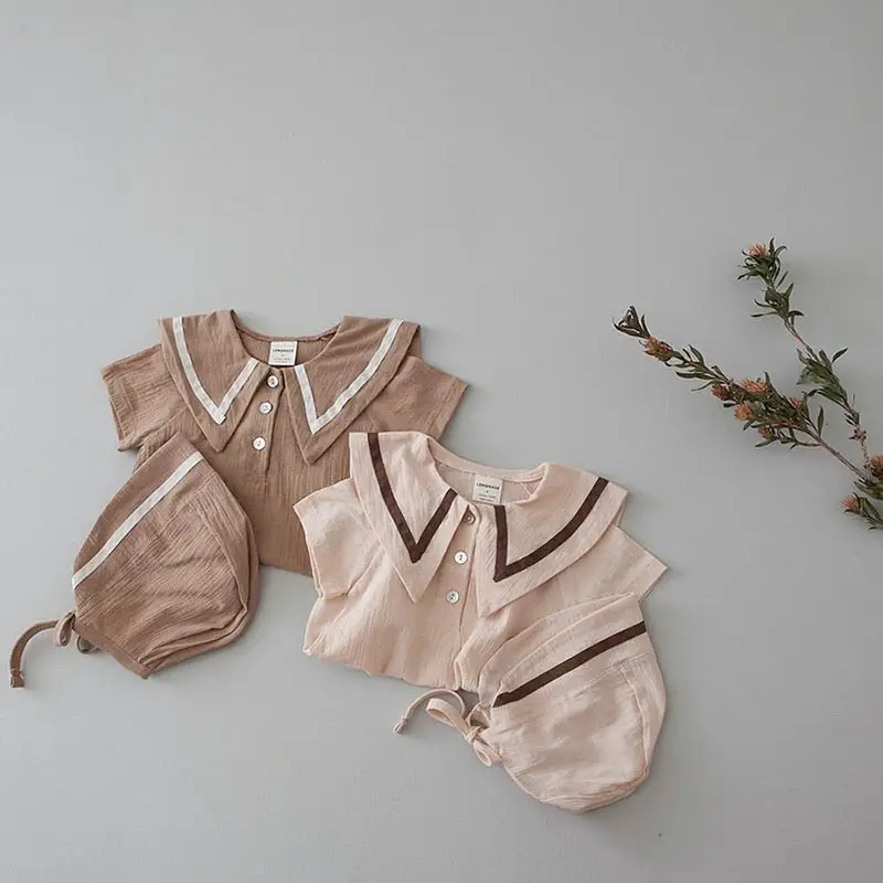 Baby Hooded Cotton Lap Sleeves Jumpsuit Set Brown — feature 10
