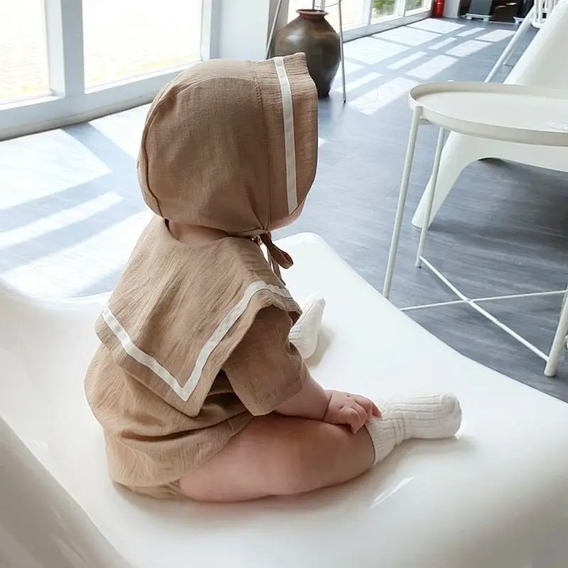 Baby Hooded Cotton Lap Sleeves Jumpsuit Set Brown — feature 11