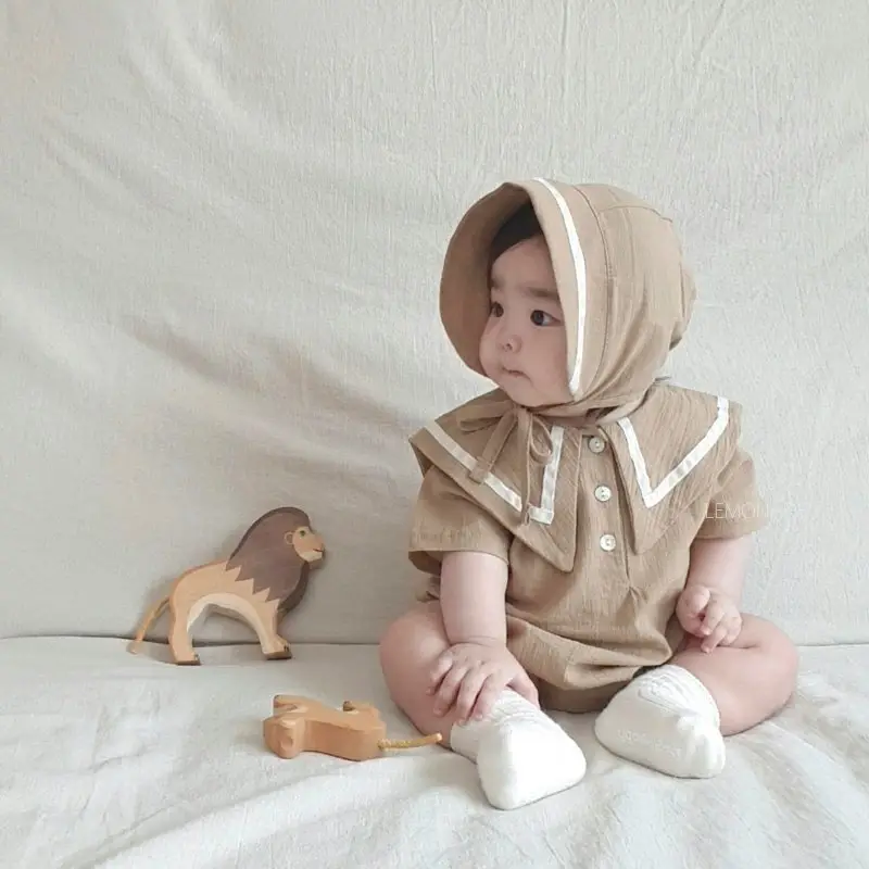 Baby Hooded Cotton Lap Sleeves Jumpsuit Set Brown — feature 13