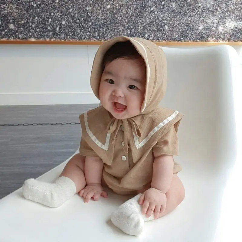 Baby Hooded Cotton Lap Sleeves Jumpsuit Set Brown — feature 14