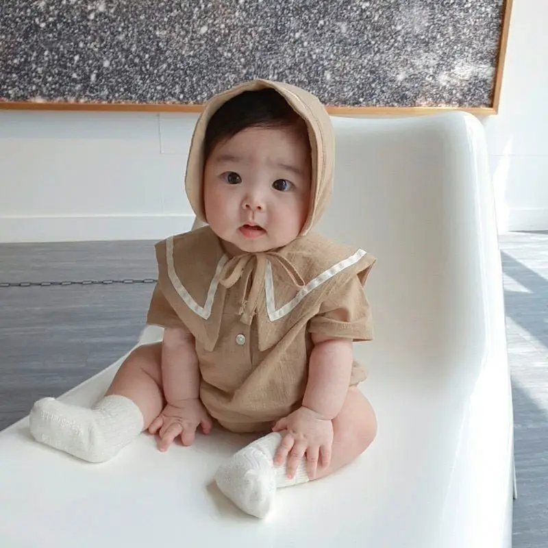 Baby Hooded Cotton Lap Sleeves Jumpsuit Set Brown — feature 15