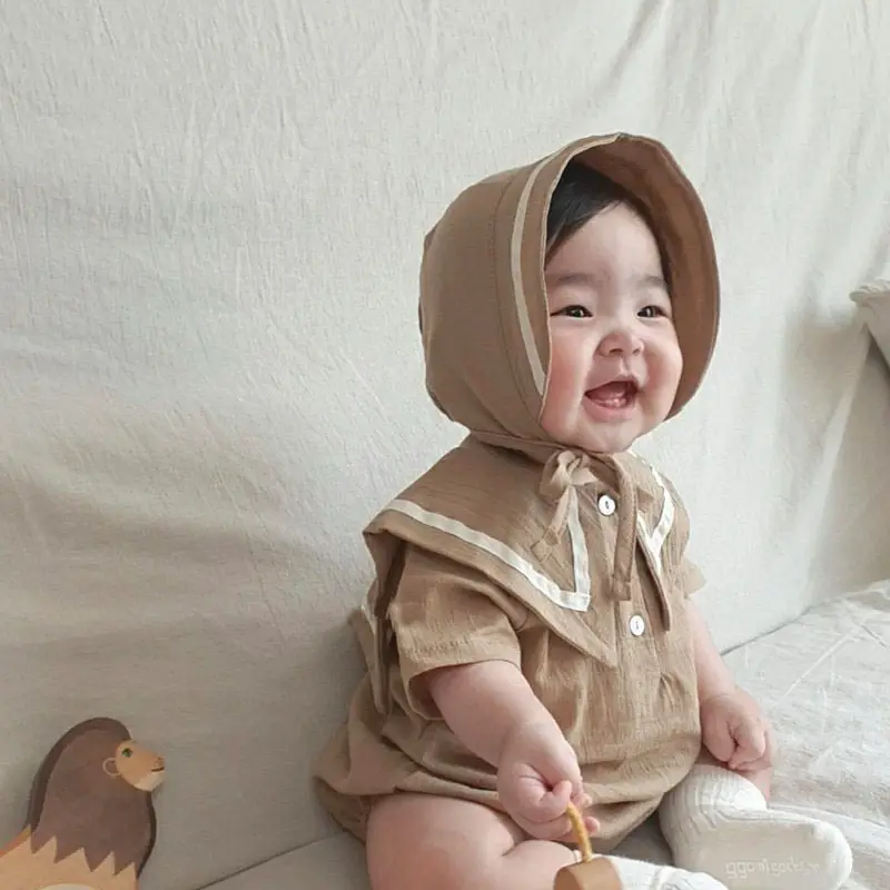 Baby Hooded Cotton Lap Sleeves Jumpsuit Set Brown — feature 17