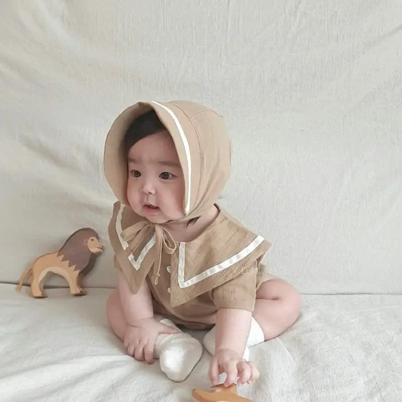 Baby Hooded Cotton Lap Sleeves Jumpsuit Set Brown — feature 18