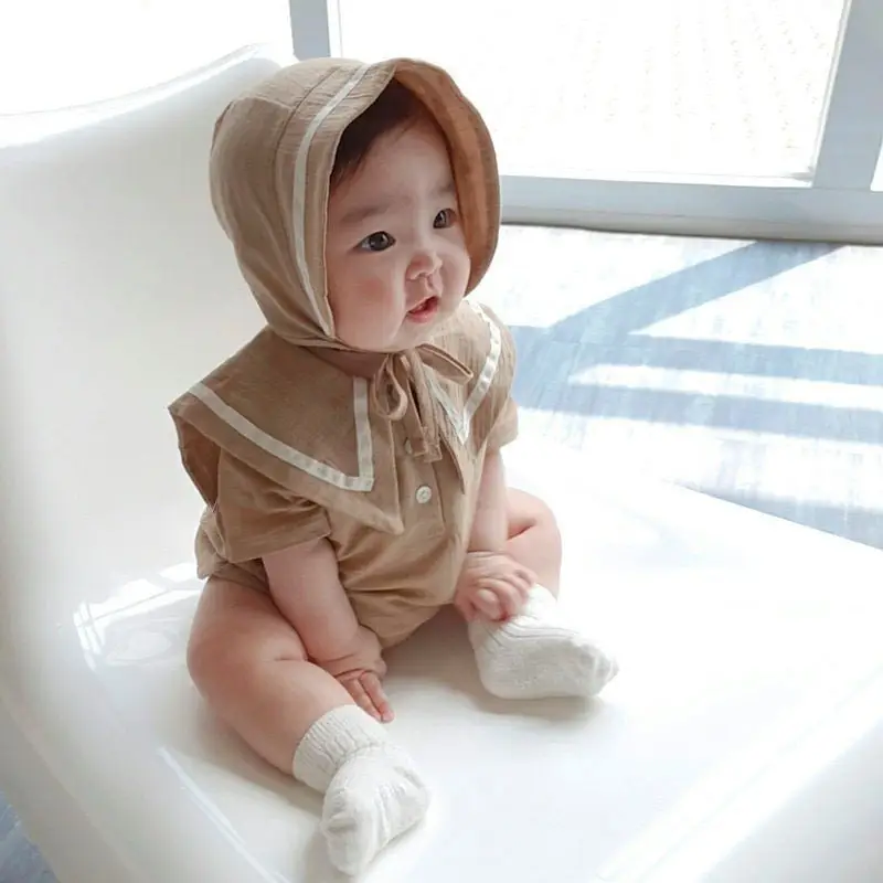 Baby Hooded Cotton Lap Sleeves Jumpsuit Set Brown — feature 19