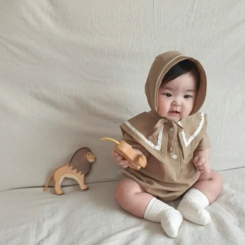 Baby Hooded Cotton Lap Sleeves Jumpsuit Set Brown — feature 20