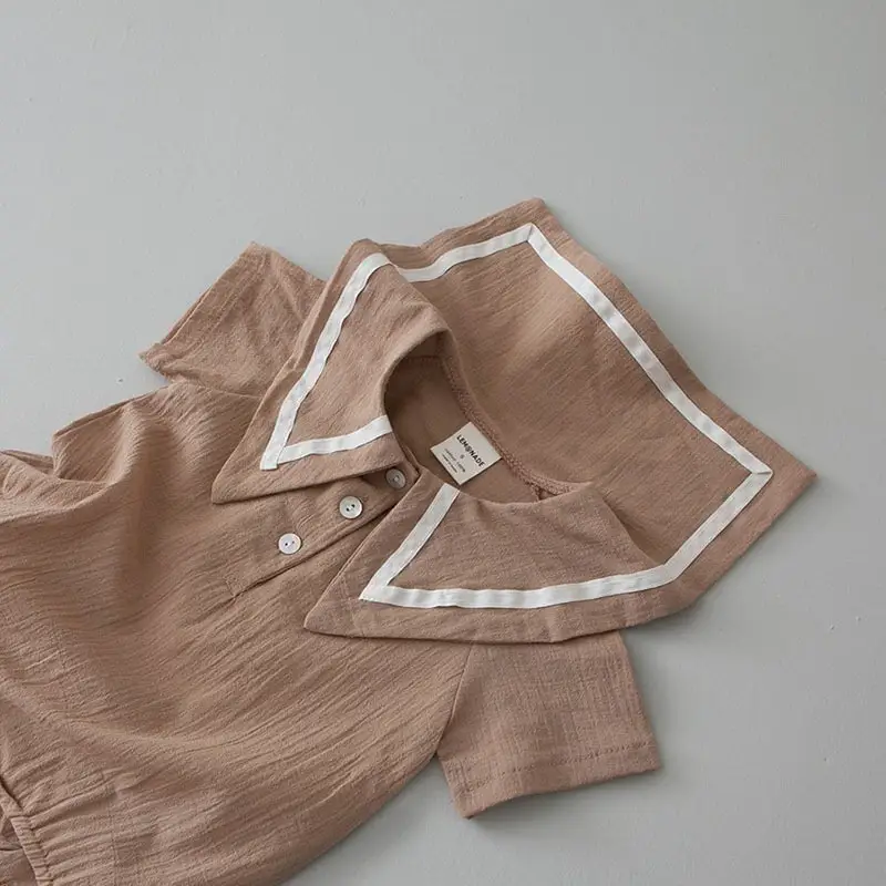 Baby Hooded Cotton Lap Sleeves Jumpsuit Set Brown — feature 24