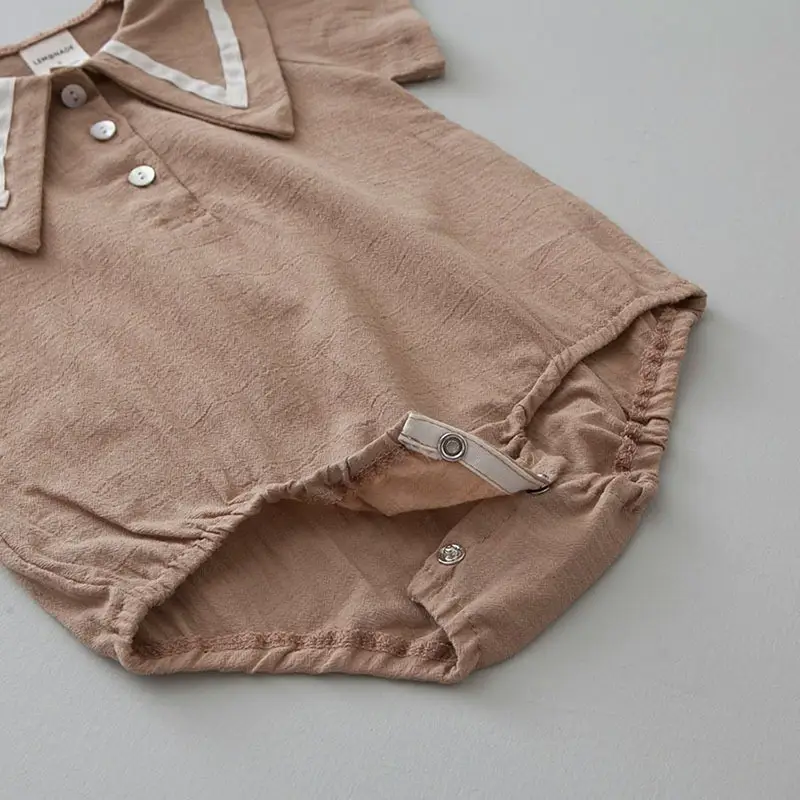 Baby Hooded Cotton Lap Sleeves Jumpsuit Set Brown — feature 29