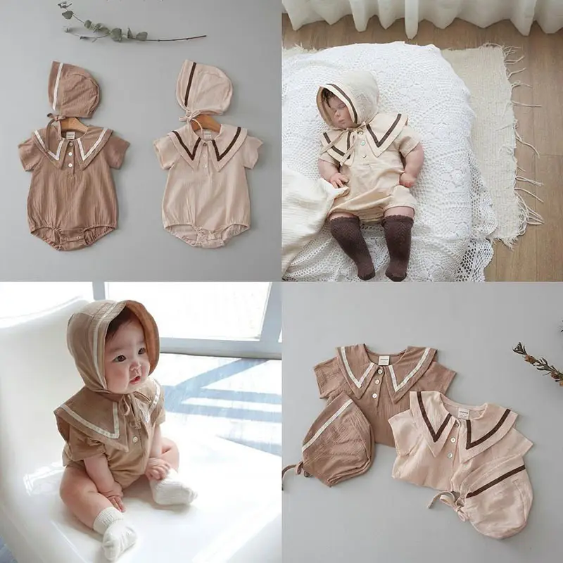 Baby Hooded Cotton Lap Sleeves Jumpsuit Set Brown — feature 4