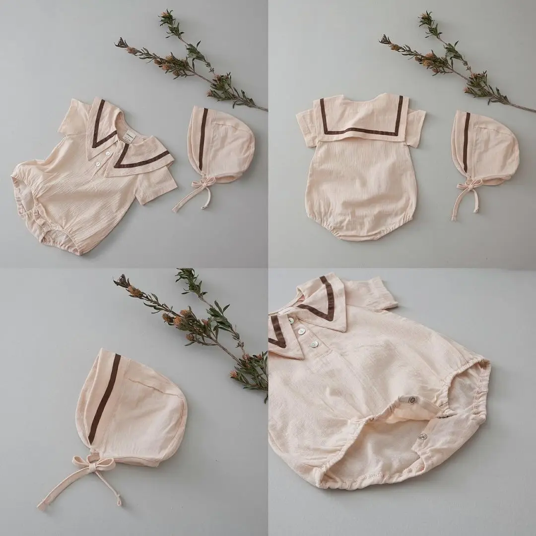 Baby Hooded Cotton Lap Sleeves Jumpsuit Set Brown — feature 5