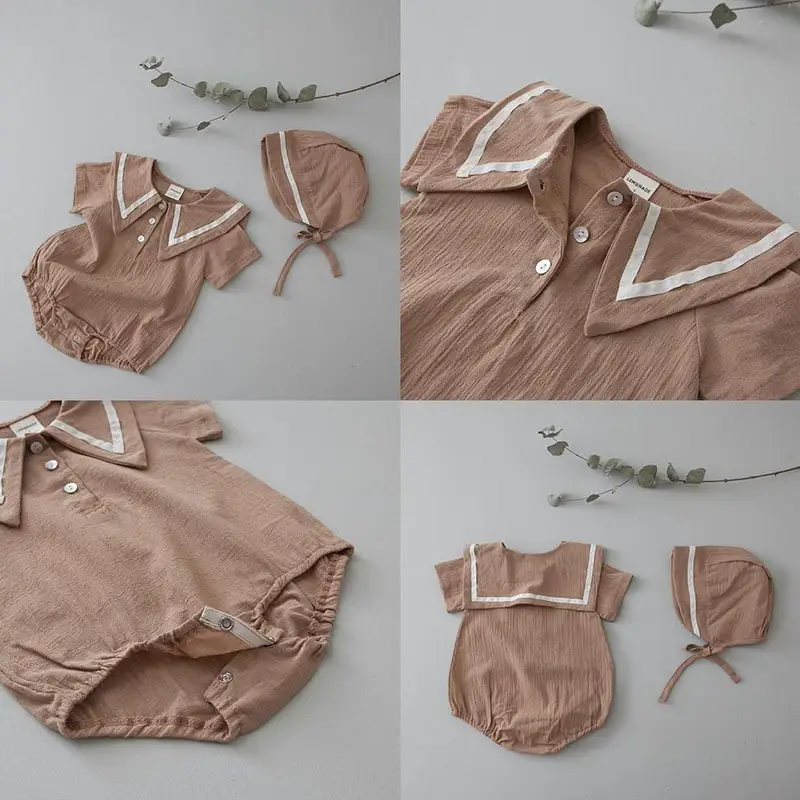 Baby Hooded Cotton Lap Sleeves Jumpsuit Set Brown — feature 6