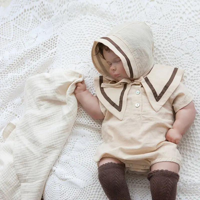 Baby Hooded Cotton Lap Sleeves Jumpsuit Set Brown — feature 7