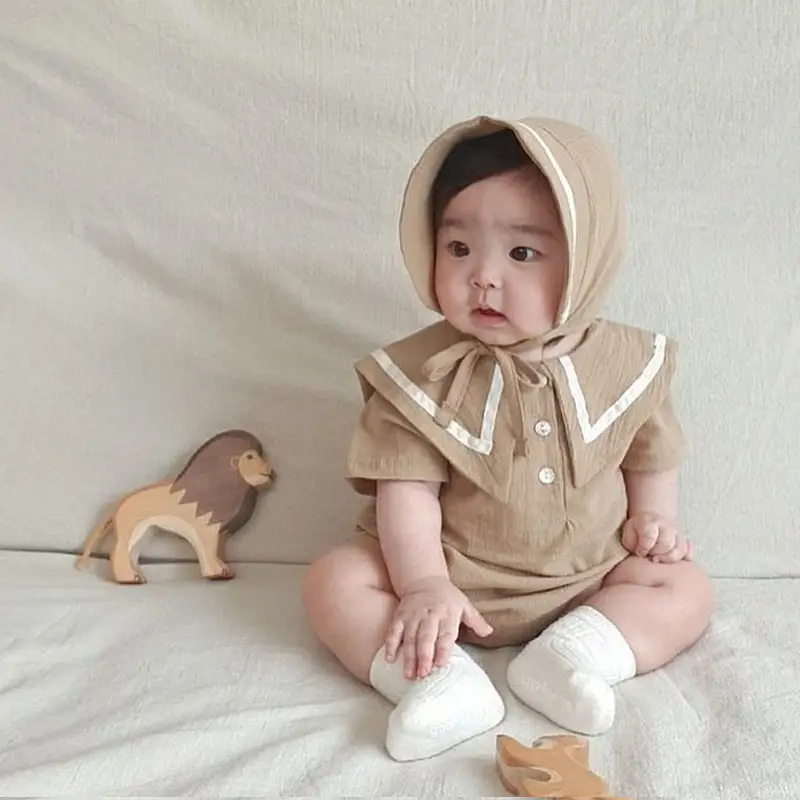 Baby Hooded Cotton Lap Sleeves Jumpsuit Set Brown — feature 9